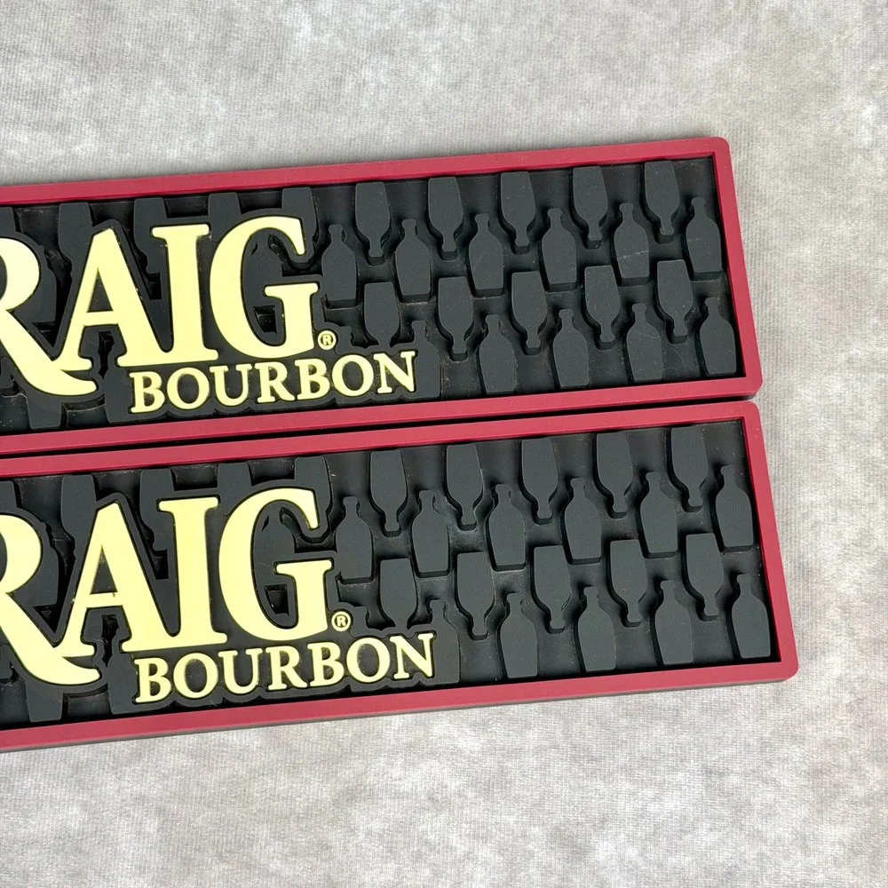 Elijah Craig Bourbon Bar Mats Set of 2 Black Red Rubber Rail Drip Service Mats